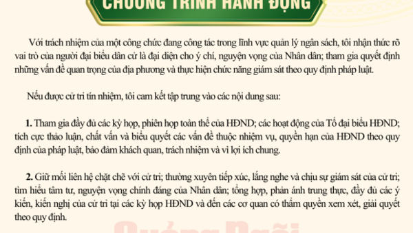 Chương trình hành động của người ứng cử đại biểu HĐND tỉnh Quảng Ngãi, khóa XIV, nhiệm kỳ 2026-2031